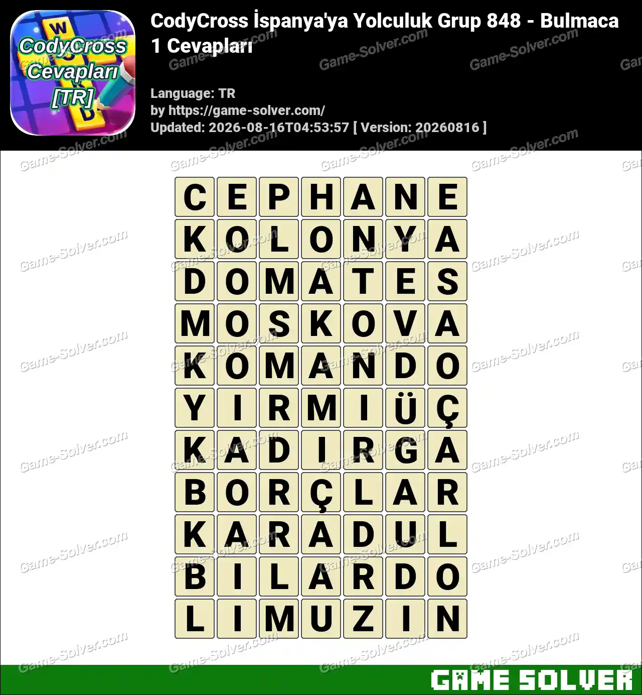 CodyCross İspanya’ya Yolculuk Grup 848 – Bulmaca 1 Cevapları